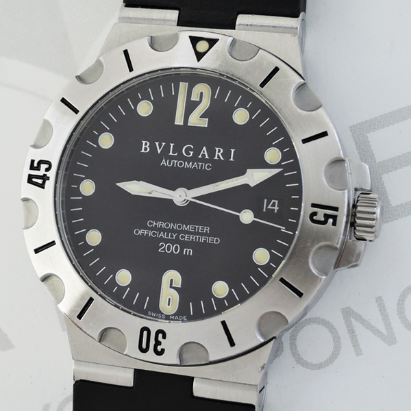 ブルガリ BVLGARI ディアゴノスクーバ SD38S ステンレス/ラバー 自動巻 黒文字盤 メンズ 時計 【委託時計】