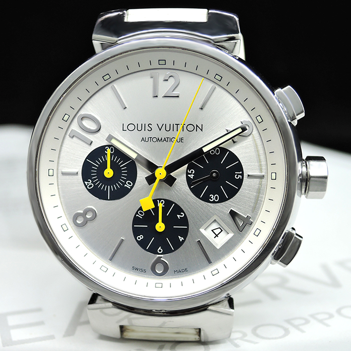LOUIS VUITTON タンブール クロノ Q112E SSx白ラバー メンズ腕時計