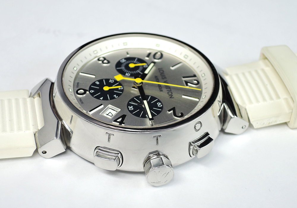 LOUIS VUITTON タンブール クロノ Q112E SSx白ラバー メンズ腕時計 