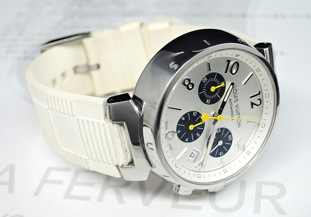 LOUIS VUITTON タンブール クロノ Q112E SSx白ラバー メンズ腕時計 