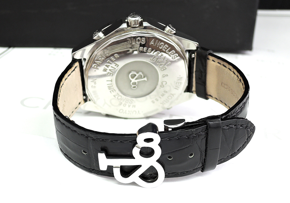 JACOBCO ファイブタイムゾーン47mm JC-3 SSx黒革 ダイヤベゼル 保証書有 【委託時計】 | クレアフェルヴェール（CREA  FERVEUR）ブランド時計委託販売 手数料2.5%～