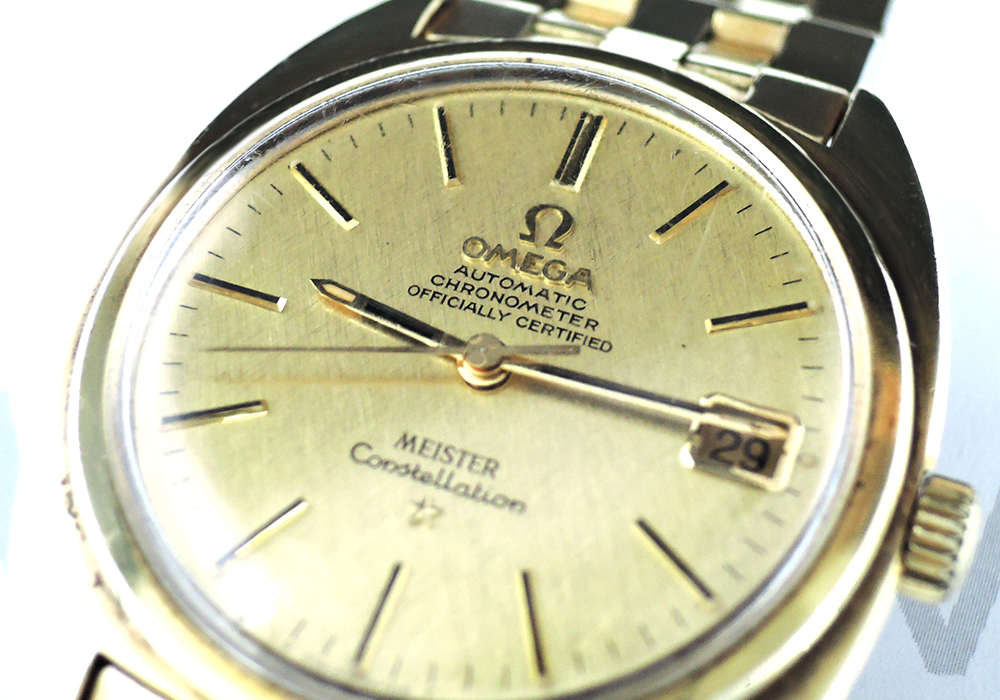 OMEGA マイスター コンステレーション メンズ腕時計 金文字盤 自動巻 SS ブレス 【委託時計】