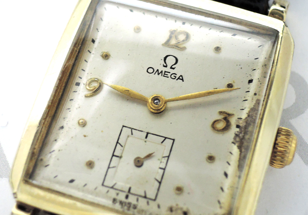 OMEGA アンティーク 14K メンズ腕時計 手巻き シルバー文字盤 新品純正ベルト 箱 【委託時計】