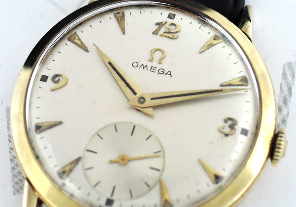 OMEGA アンティーク 14K ゴールド メンズ腕時計 手巻き シルバー文字盤 ...