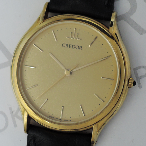 SEIKO クレドール 7771-6020 男性用腕時計 クォーツ ゴールド文字盤 