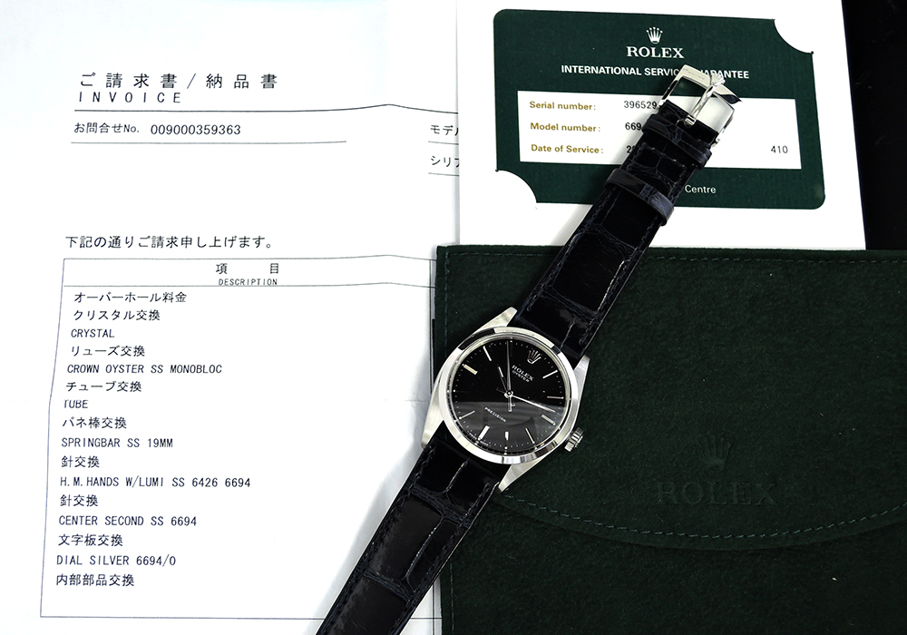 ROLEX オイスタープレシジョン 6694 ステンレス シルバー文字盤 アンティーク 手巻き 新品純正ストラップ メンズ腕時計 日本ロレックス修理 OH済 保証書 【委託時計】