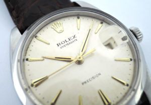 ROLEX オイスターデイト プレシジョン 6694 シルバー文字盤 アンティーク 手巻き ステンレス メンズ腕時計 社外ストラップ 【委託時計】