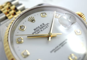 ROLEX デイトジャスト16233G Y番 シャンパンG 18KYGｘSS 10Pダイヤ 保証書 メンズ 時計 【委託時計】
