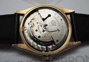 ROLEX オイスターパーペチュアル 6567 メンズ 腕時計 18KYG 自動巻 シルバー文字盤 社外ベルト 【委託時計】