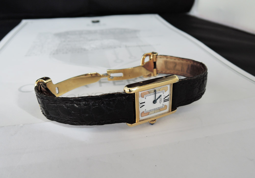 Cartier マストタンク ヴェルメイユ クオーツ SV925/GP レディース 腕時計 【委託時計】
