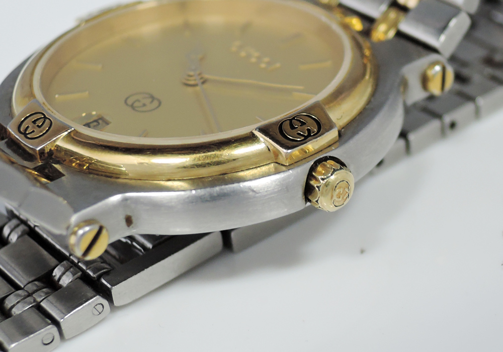 10200円 最安 GUCCI 9000M ゴールド シルバー メンズ腕時計