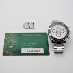 ロレックス デイトナ 116500LN 最新ギャランティ 2021年保証書 ランダム番 白 ホワイト AT 18㎝ ROLEX Daytona Latest Guarantee White C004352