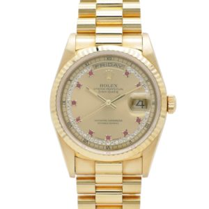 ロレックス デイデイト 36 18238LR 1996年保証書 シャンパン サークルダイヤモンド 10Pルビー AT 18cm ROLEX Day-Date 36 Champagne Circle Diamond 10P Ruby C004768