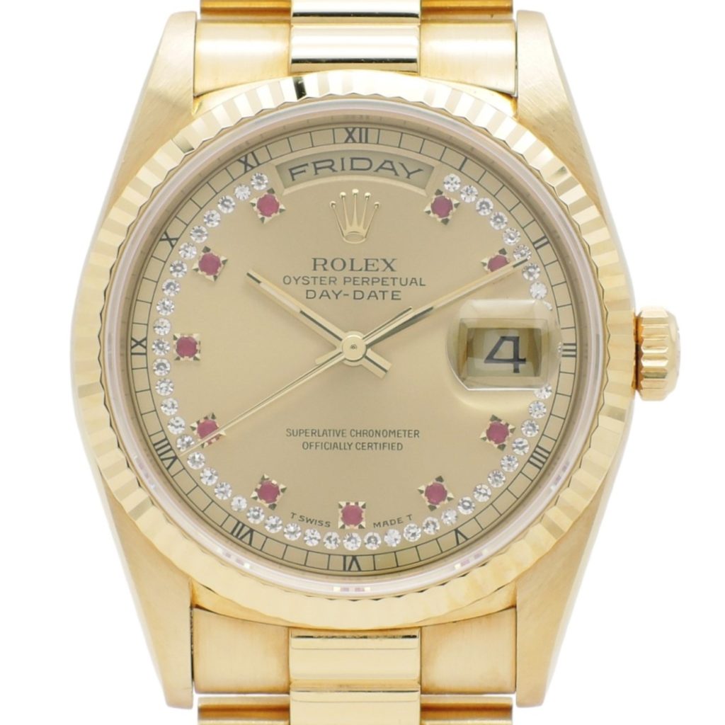 ロレックス デイデイト 36 18238LR 1996年保証書 シャンパン サークルダイヤモンド 10Pルビー AT 18cm ROLEX Day-Date 36 Champagne Circle Diamond 10P Ruby C004768