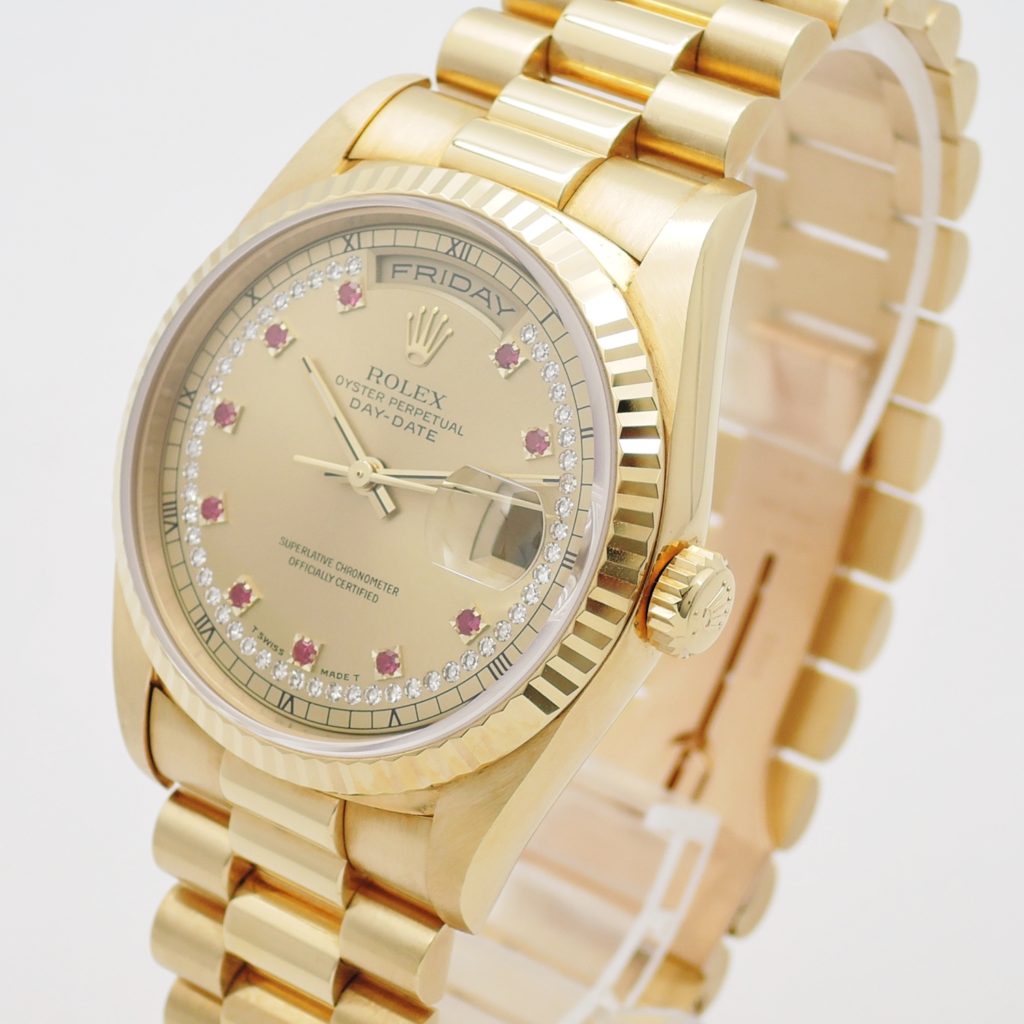 ロレックス デイデイト 36 18238LR 1996年保証書 シャンパン サークルダイヤモンド 10Pルビー AT 18cm ROLEX Day-Date 36 Champagne Circle Diamond 10P Ruby C004768