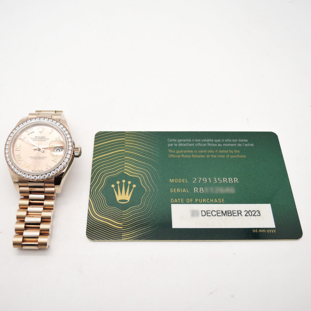 ロレックス デイトジャスト 28 279135RBR 2023年保証書 ピンク ローマン ダイヤモンドベゼル 16cm AT ROLEX Date-Just 28 Pink Roman C00652