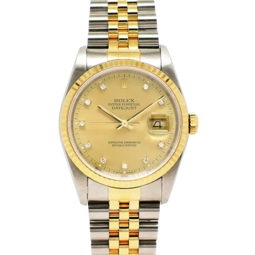 ロレックス デイトジャスト 36 16233G シャンパン 10Pダイヤモンド 18cm AT ROLEX Date-Just 36 Champagne C005271