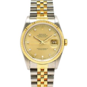 ロレックス デイトジャスト 36 16233G シャンパン 10Pダイヤモンド 18cm AT ROLEX Date-Just 36 Champagne C005271