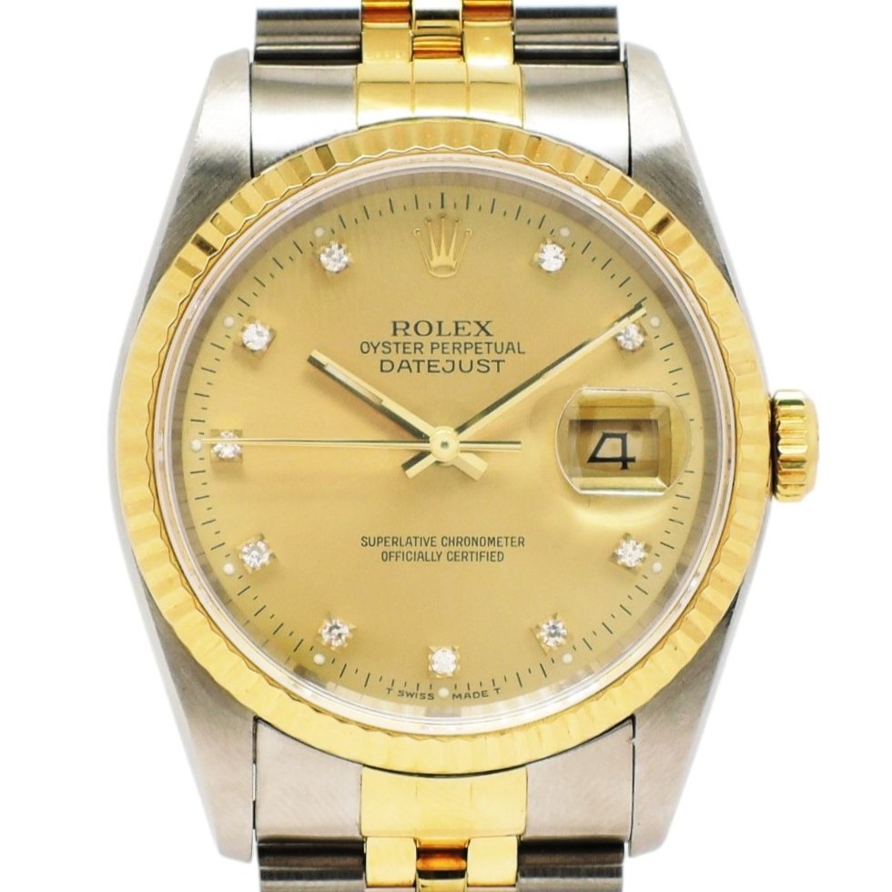 ロレックス デイトジャスト 36 16233G シャンパン 10Pダイヤモンド 18cm AT ROLEX Date-Just 36 Champagne C005271