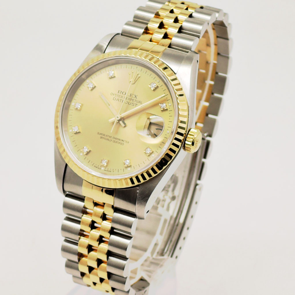 ロレックス デイトジャスト 36 16233G シャンパン 10Pダイヤモンド 18cm AT ROLEX Date-Just 36 Champagne C005271