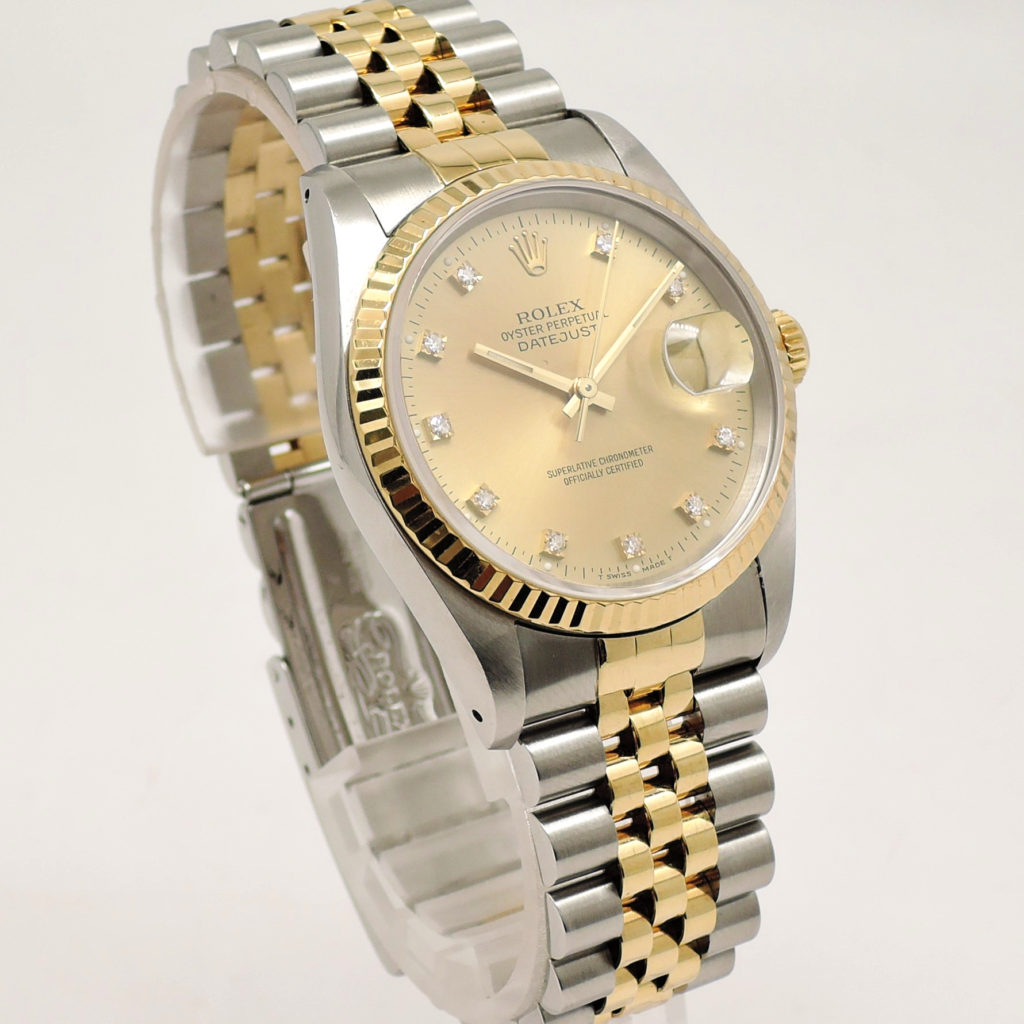 ロレックス デイトジャスト 36 16233G シャンパン 10Pダイヤモンド 18cm AT ROLEX Date-Just 36 Champagne C005271