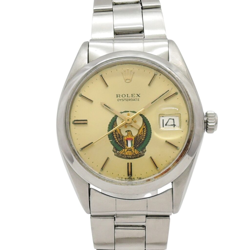 稀少！ロレックス オイスターパーペチュアルデイト 34 UAE軍紋章 6694 シルバー 16.5cm AT ROLEX Oyster Perpetual Date 34 Silver C007434