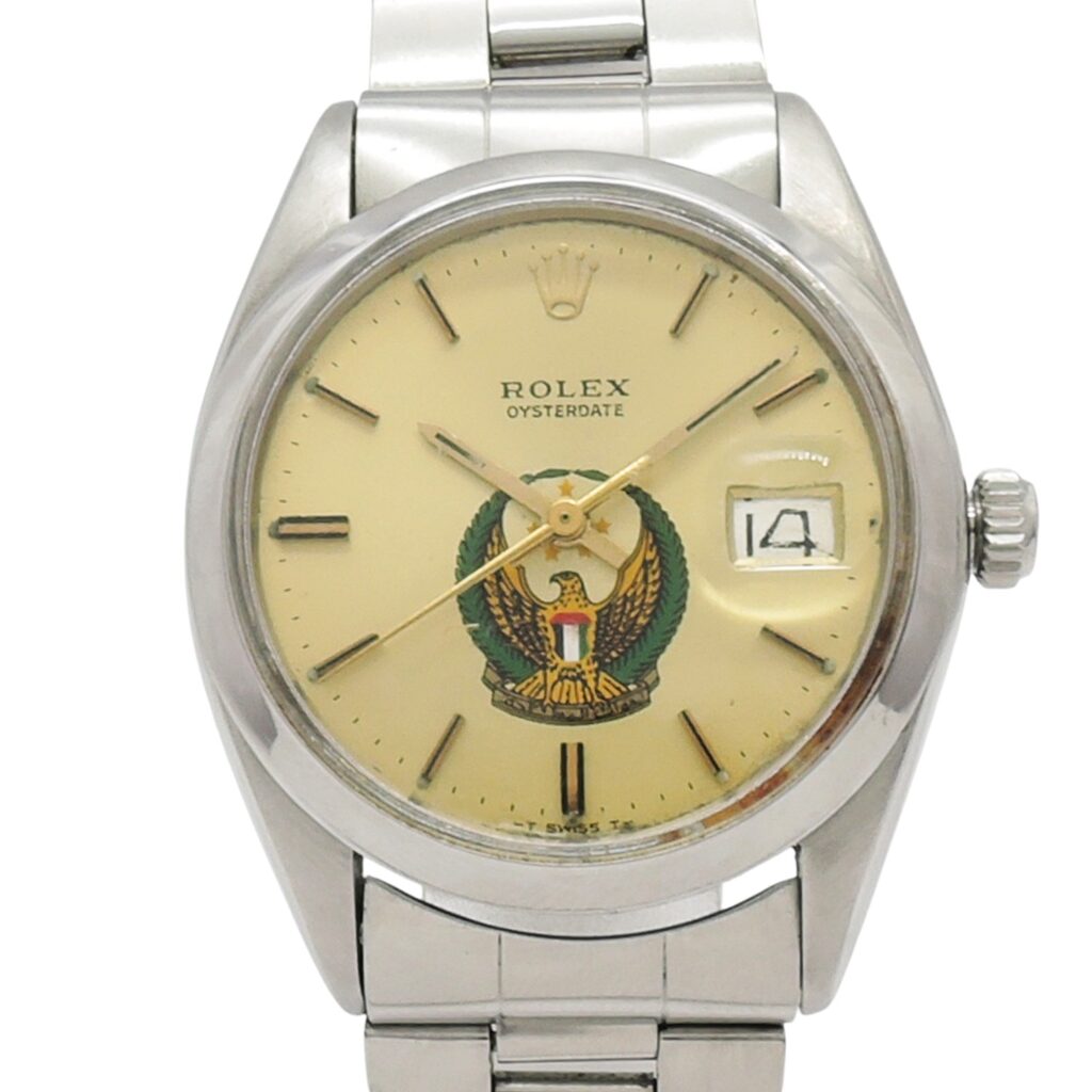 稀少！ロレックス オイスターパーペチュアルデイト 34 UAE軍紋章 6694 シルバー 16.5cm AT ROLEX Oyster Perpetual Date 34 Silver C007434