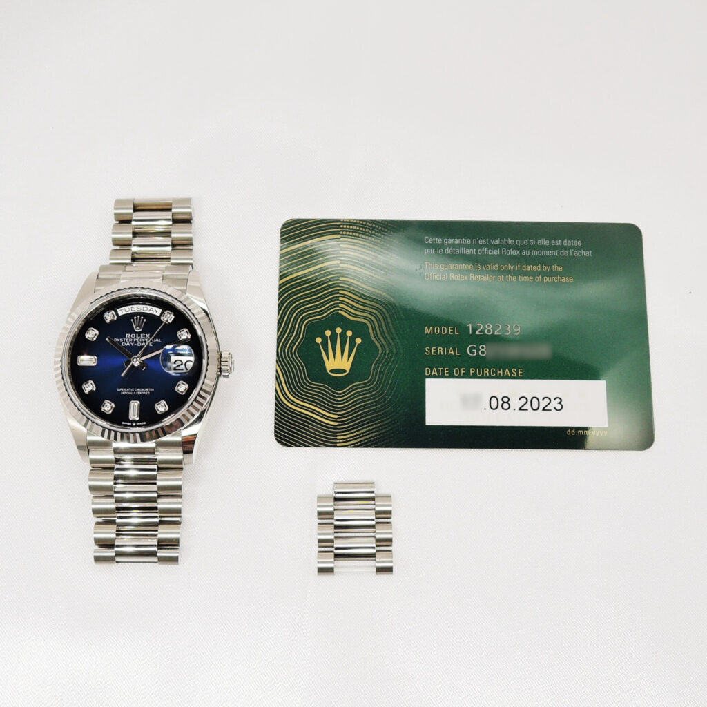 ロレックス デイデイト 36 128239A 2023年保証書 青 ブルー