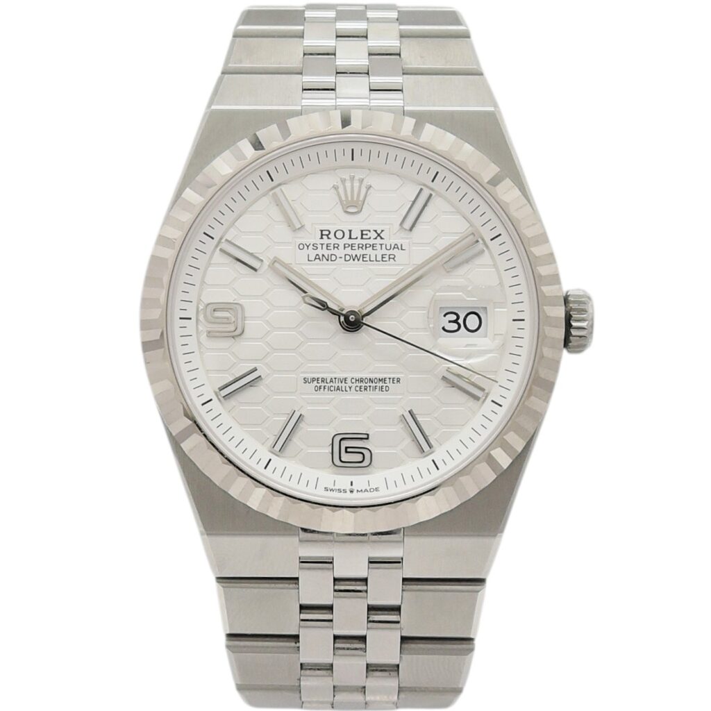 ロレックス ランドドゥエラー 40 127334 2025年保証書 白 ホワイト ハニカムモチーフ 19cm AT ROLEX Land-Dweller 40 White C008195