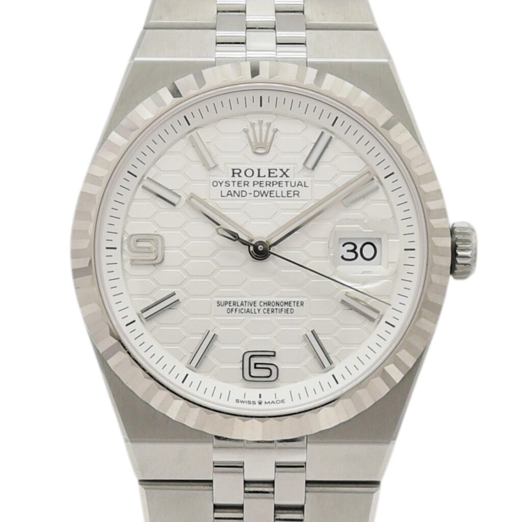 ロレックス ランドドゥエラー 40 127334 2025年保証書 白 ホワイト ハニカムモチーフ 19cm AT ROLEX Land-Dweller 40 White C008195