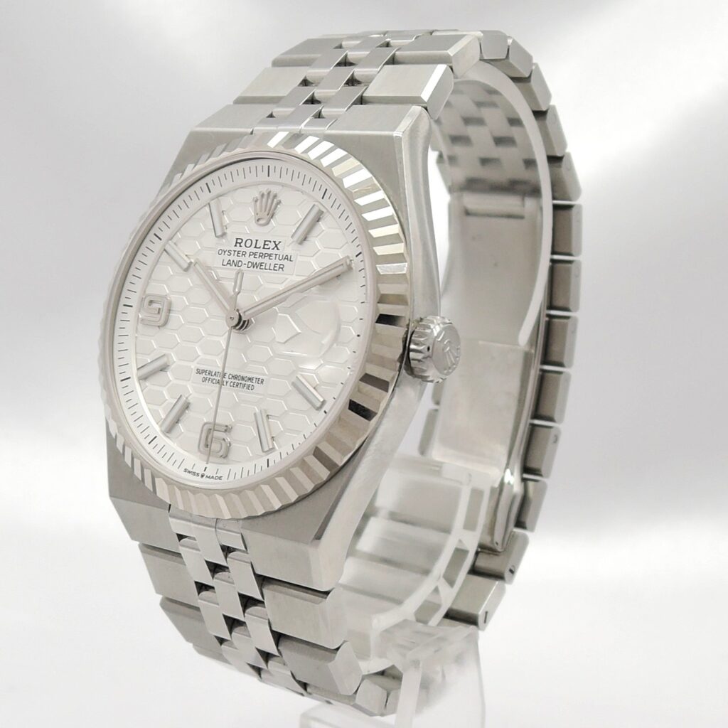 ロレックス ランドドゥエラー 40 127334 2025年保証書 白 ホワイト ハニカムモチーフ 19cm AT ROLEX Land-Dweller 40 White C008195