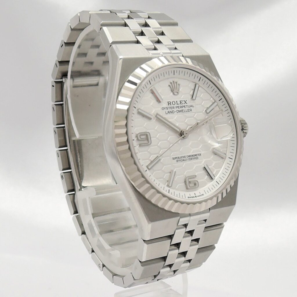 ロレックス ランドドゥエラー 40 127334 2025年保証書 白 ホワイト ハニカムモチーフ 19cm AT ROLEX Land-Dweller 40 White C008195