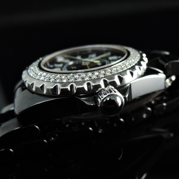 CHANEL J12 H0949 黒セラ ダイヤベゼル 黒 レディース腕時計【委託中古 
