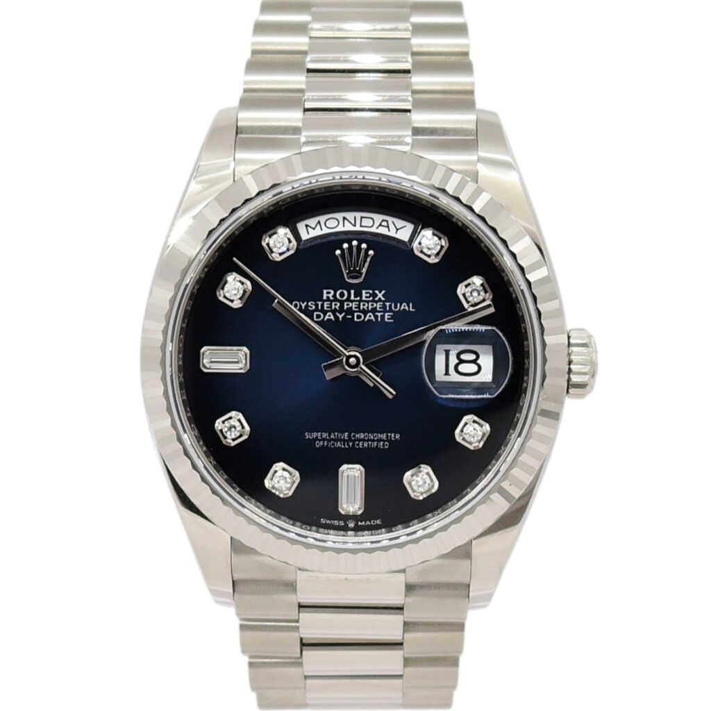 ロレックス デイデイト 36 128239A 2023年保証書 青 ブルーグラデーション 10Pダイヤモンド 18.5cm AT ROLEX Day-Date36 Blue C007473