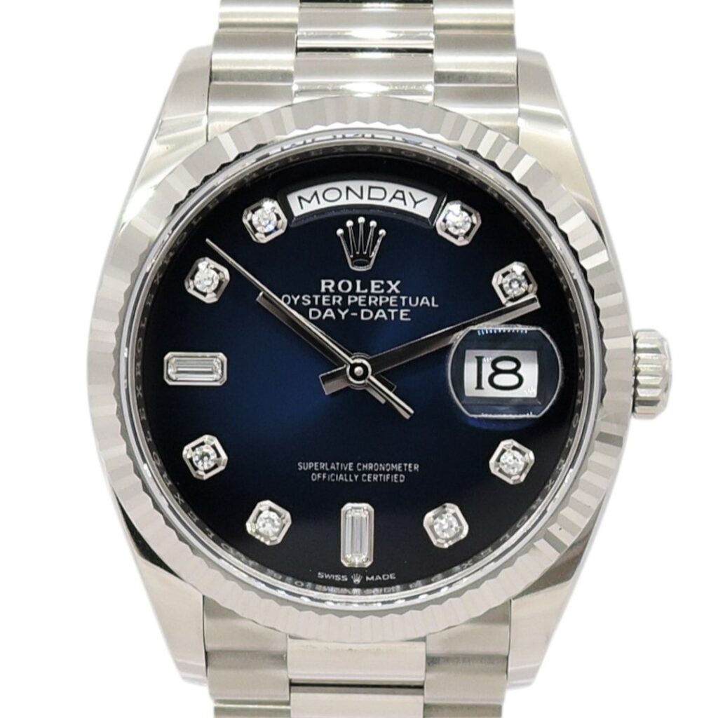 ロレックス デイデイト 36 128239A 2023年保証書 青 ブルーグラデーション 10Pダイヤモンド 18.5cm AT ROLEX Day-Date36 Blue C007473