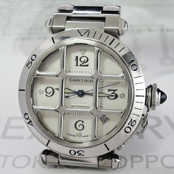 カルティエ Cartier パシャ38mm グリット W31040H3 自動巻 腕時計 メンズ SS 白文字盤 【委託時計】