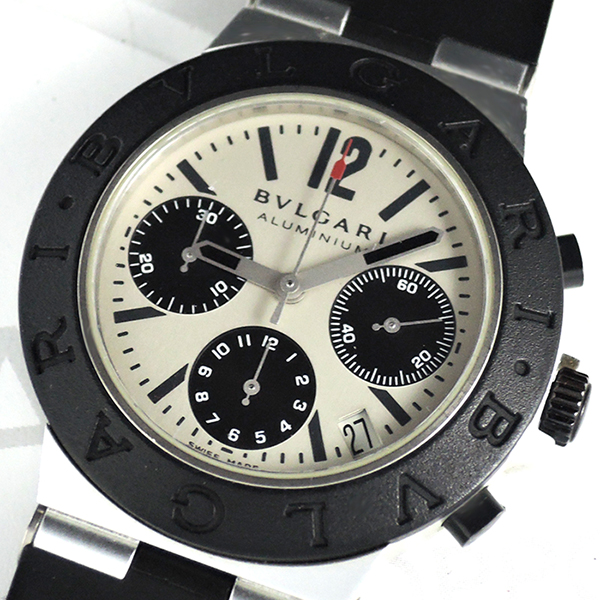 ブルガリ BVLGARI アルミニウム クロノグラフ AL38TA メンズ腕時計 シルバーｘ黒文字盤 自動巻 国際保証書 【委託時計】