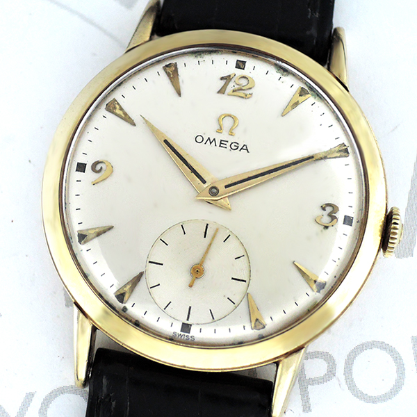 オメガ OMEGA アンティーク 14K ゴールド メンズ腕時計 手巻き シルバー文字盤 新品純正ベルト 【委託時計】