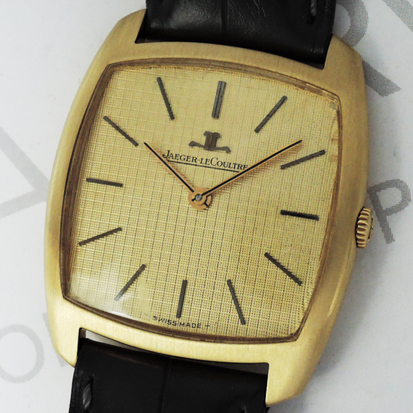 ジャガールクルト JAEGER LECOULTRE トノー アンティーク ヴィンテージ 腕時計 手巻 18K アリゲーターストラップ 箱 【委託時計】